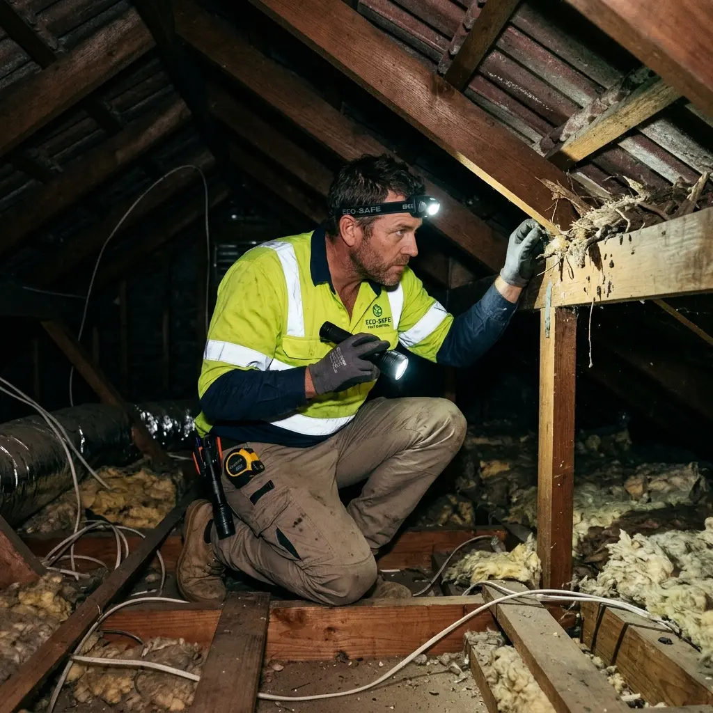 Technician using detection equipment to locate a dead rat inside a Pakenham wall cavity