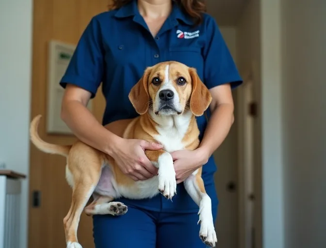Technician respectfully transporting a deceased dog in Pakenham