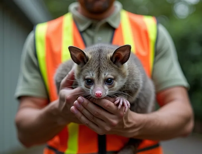 Animal handler safely recovering a deceased possum in Pakenham